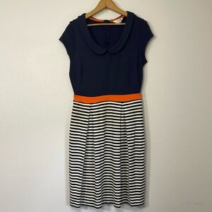 Boden Navy and Orange Striped Dress